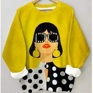 For SAle   Womans Bright Yellow Pullover with Ladies  Face